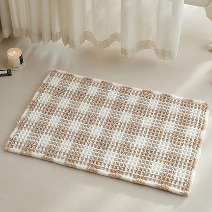 TYUU Waffle Bath Mat, Boho Bathroom Rugs Non Slip, 30x20 Khaki & White | Super Absorbent Quick Dry Bath Rug, Non-Slip Backing, Soft Waffle Washable Farmhouse Bathroom Mats, Tub, Shower & Home Decor