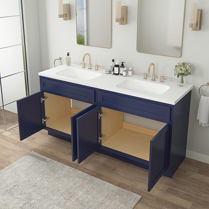 Vanity Art 72 Inch Bathroom Base Cabinet Only, Double Sink Top (Not Include Sink) with Door & Soft Close Hinge, Unassembled Floor Cabinet, Blue, 2ea 36 Inch Combo