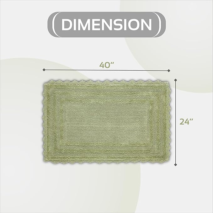 Better Trends Lilly Crochet 24x40 Reversible Bath Rugs and Bath mats for Bathroom, Luxurious 100% Cotton Bath Rug & Water Absorbent Bathroom Mat - Sage Green Bath Matt