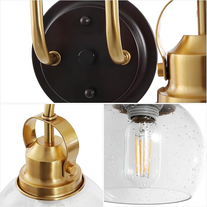 JONATHAN Y 24" Brass Gold/Oil Rubbed Bronze Shirley 3-Light Bathroom Vanity Light, Metal Wall Sconce, Clear Seeded Glass Shade, Modern Transitional Farmhouse Fixture, LED Bulbs Included (JYL7405B)
