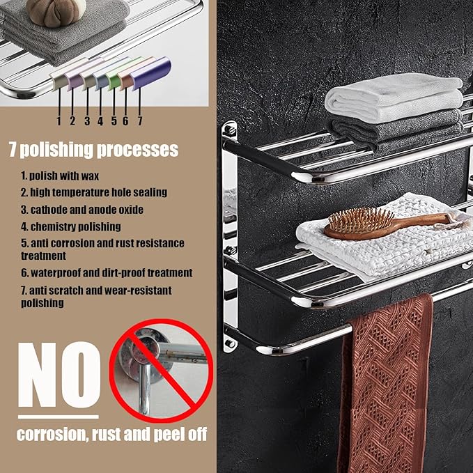 LUANT 24 Inch Bathroom Shelf 3-Tier Wall Mounting Rack with Towel Bars