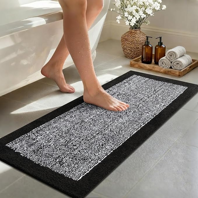 Bathroom Rugs 48x17 Non Slip Washable, Black Bath Mat for Bathroom Floor Tub, Soft Absorbent Quick Dry Mats for Shower, Bathtub,Home Decor