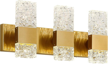 Gold Bathroom Vanity Light Fixtures Bathroom Light Fixtures Over Mirror 3-Light 4000K LED Crystal Wall Sconces Modern 30W Brushed Hardwired Wall Lights for Bathroom Bedroom Living Room