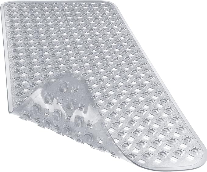 Yimobra Bathtub Mat Non Slip, 35"X16" Shower Mat with Strong Suction Cups & Drain Holes, Long Anti Slip Bath Tub Mat for Inside Shower, Machine Washable Fast Drying, Bathroom Essentials,Clear Gray