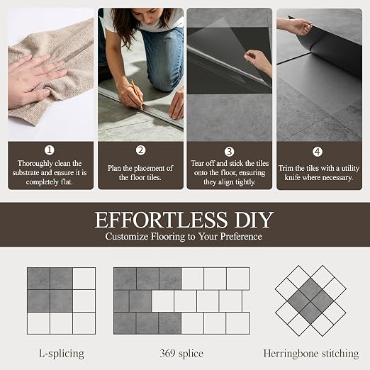 DEXDE Peel and Stick Floor Tile Dark Gray Waterproof Marble, 2FTx2FT 20 PC | Waterproof Self-adhesive Vinyl Tiles 80 Sq.Ft (20 Large 24x24 Pack), Vinyl Flooring for Bathroom Kitchen DIY Upgrades