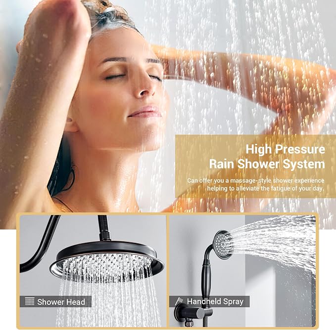 DASAN Rain Shower System Complete Antique Shower Faucet Sets, Bronze Shower Fixtures Combo with Pressure Balance Valve, 9’’ Rainfall Overhead Shower & Handheld, Color Oil Rubbed Bronze AT209W-ORB