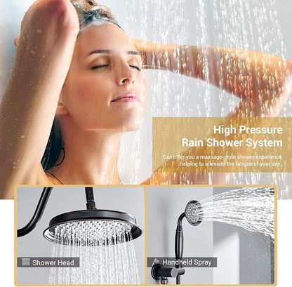 DASAN Rain Shower System Complete Antique Shower Faucet Sets, Bronze Shower Fixtures Combo with Pressure Balance Valve, 9’’ Rainfall Overhead Shower & Handheld, Color Oil Rubbed Bronze AT209W-ORB