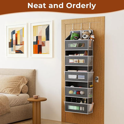2 Pack 5 Tier Over The Door Organizer Space-Saving Storage for Any Room | Grey Hanging Closet Organizer with 10 Mesh Pockets and Clear Windows, Closet Organizers and Storage for Bathroom, Bedroom