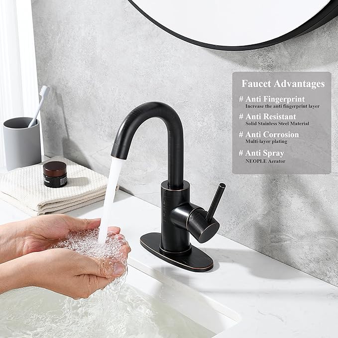 Wet Bar Sink Faucet, Lead-Free Single Handle Prep Sink Faucet, Stainless Steel Single Hole Bathroom Vanity Faucet, Oil Rubbed Bronze JU1100-ORB