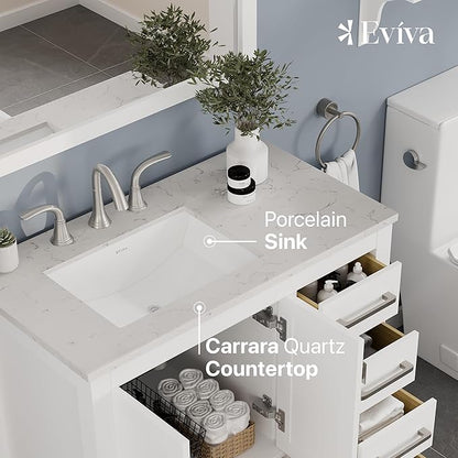 Eviva Aberdeen 36 in. White Single Sink Bath Vanity with Carrara Quartz Top and Undermount Porcelain Sink