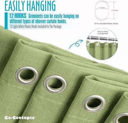 Ga-Geetopia Linen Textured Shower Curtain Set with Hooks, Hotel Luxury, Weighted Hem, 72W x 72L, Sage Green
