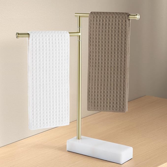 KES Gold Hand Towel Holder Stand, Marble Base, Countertop Swivel Towel Rack | Fits 2 Towels, Kithcen, Bathroom, Free Standing Design, 18/8 Stainless Steel Brushed Gold, BTH233-BZ