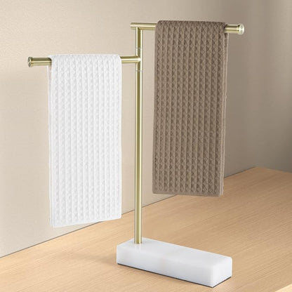 KES Gold Hand Towel Holder Stand, Marble Base, Countertop Swivel Towel Rack | Fits 2 Towels, Kithcen, Bathroom, Free Standing Design, 18/8 Stainless Steel Brushed Gold, BTH233-BZ