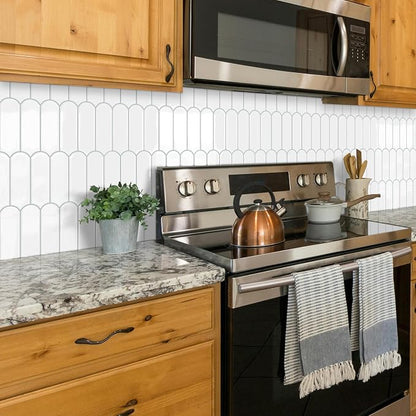 White Peel and Stick Backsplash Self Adhesive Wall Tiles 10-Sheet | Thick,Sticky,for Kitchen,Bathroom,Laundry,Sink,12"×12"