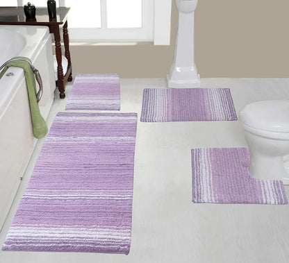 Home Weavers 100% Cotton Gradiation Collection Bathroom Décor | Washable Rug | Bathroom Mat | Kitchen Mat | Bathroom Rug Set | Bath Mat Set | Bath Floor Mat Non Slip, 4 Piece Set with Runner, Purple