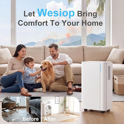 1500 Sq.Ft Dehumidifier for Basement with Drain Hose,24 Pints Dehumidifier for Home,Bedroom,Bathroom Low Noise With Smart Compressor,Intelligent Humidity Control, 24HR Timer
