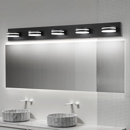 5 Light Bathroom Vanity Light, 30W LED Black Bathroom Light Fixtures Over Mirror, Dimmable Bath Lights, Wall Sconce Light with Milky White Acrylic Shades, Rotatable Lights Head