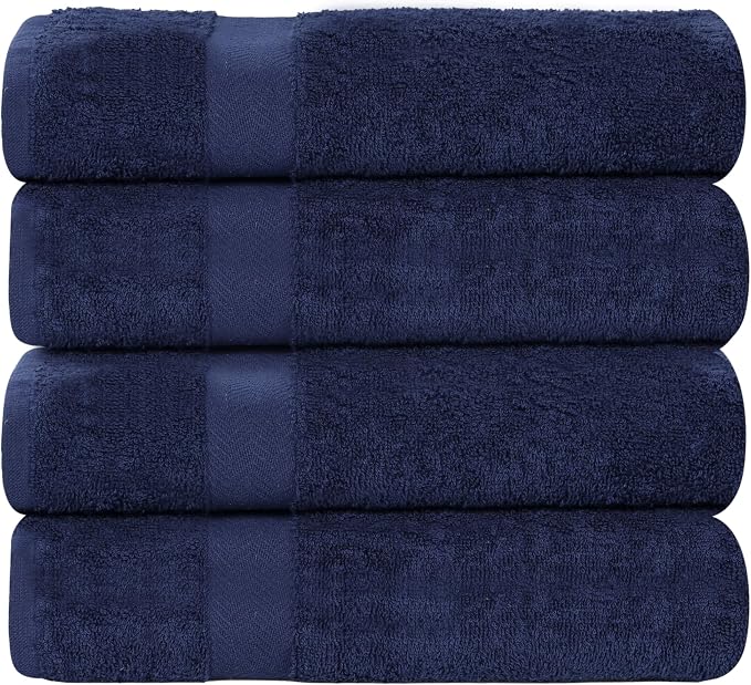 SUPERIOR 4-Piece Cotton Bath Towel Set, Towels for Adults, Kids, Fast Drying Body Towels, Shower, Bath, Pool, Guest/Master Bathroom Essentials, Dorm, Home, Apartment, Franklin Collection, Blue