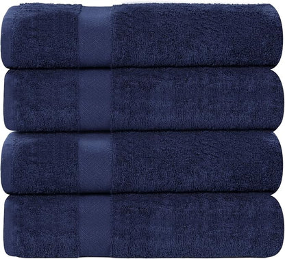 SUPERIOR 4-Piece Cotton Bath Towel Set, Towels for Adults, Kids, Fast Drying Body Towels, Shower, Bath, Pool, Guest/Master Bathroom Essentials, Dorm, Home, Apartment, Franklin Collection, Blue