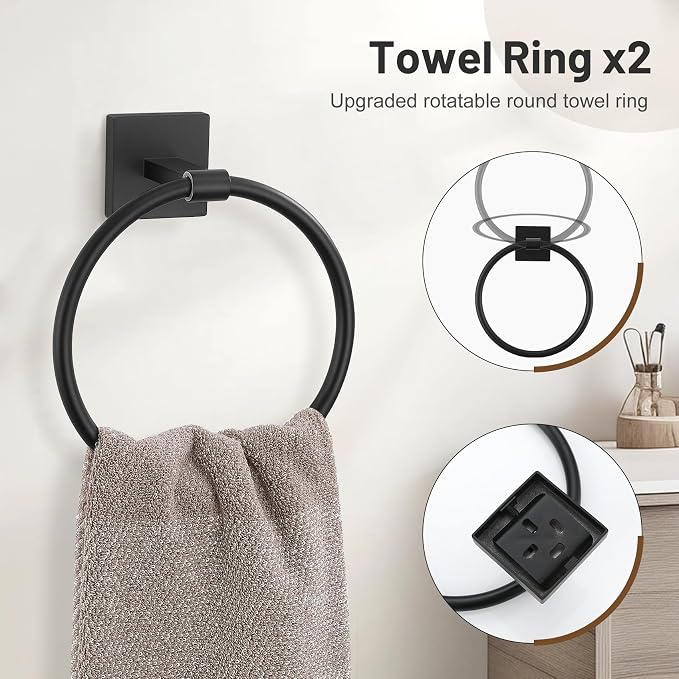 Lairuier 10-Piece Matte Black Bathroom Accessories, Towel Bar Set | Bathroom Hardware Set Includes SUS304 23.6" Towel Bar, Towel Ring, Toilet Paper Holder and Towel Hooks Wall Mounted