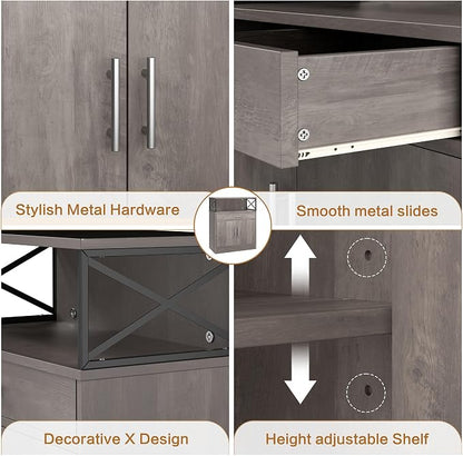 Shintenchi Kitchen Buffet Cabinet with Adjustable Shelf, Modern Kitchen Storage Cabinet,Farmhouse Coffee Bar Cabinet（Ash Grey）