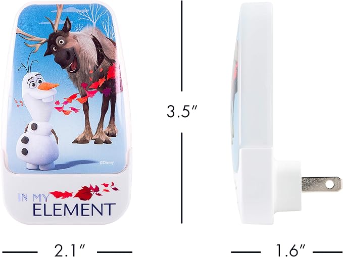 Disney Frozen 45830 LED Night Light, Olaf and Sven, Plug-in | Dusk-to-Dawn Sensor, Girl's Room Decor, UL-Certified, Ideal for Bedroom, Nursery, Bathroom, Kid's Playroom