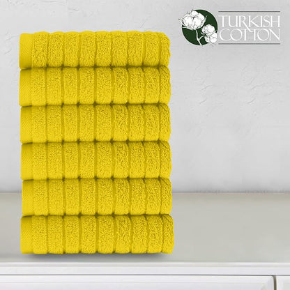 Elegant Comfort 100% Turkish Cotton Corduroy Ribbed Luxury Washcloths 6 Pack Soft 13 x 13 Inch - Higly Absorbent, Durable, Quick Dry, Spa Premium Hotel Quality for Bathroom or Travel, Yellow
