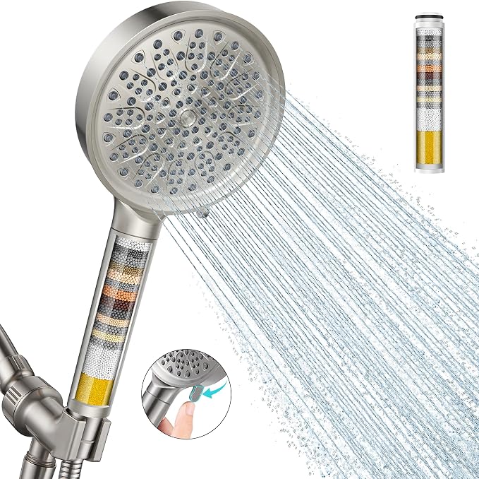 Cobbe Filtered Shower Head with Handheld, Water Softener for Hard Water | High Pressure 6 Spray Mode Shower Head with Filters - Remove Chlorine - Reduces Dry Itchy Skin,Brushed Nickel