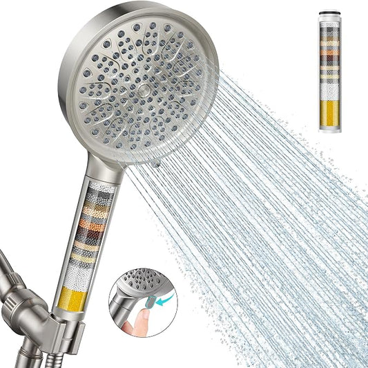 Cobbe Filtered Shower Head with Handheld, Water Softener for Hard Water | High Pressure 6 Spray Mode Shower Head with Filters - Remove Chlorine - Reduces Dry Itchy Skin,Brushed Nickel