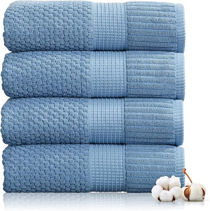 4 Pack 100% Cotton Bath Towels | Blue Towels | Oeko‑TEX Standard 100 | Soft & Absorbent, Quick‑Dry | Trinity Collection - Blue Shadow
