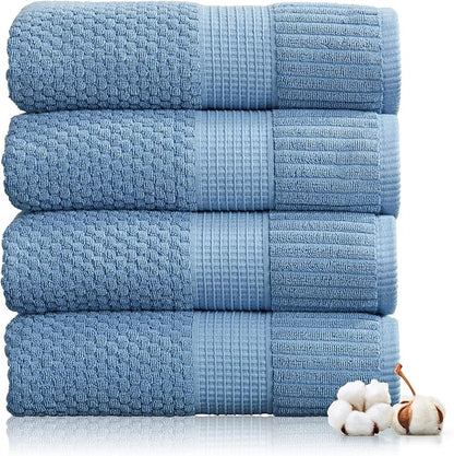 4 Pack 100% Cotton Bath Towels | Blue Towels | Oeko‑TEX Standard 100 | Soft & Absorbent, Quick‑Dry | Trinity Collection - Blue Shadow