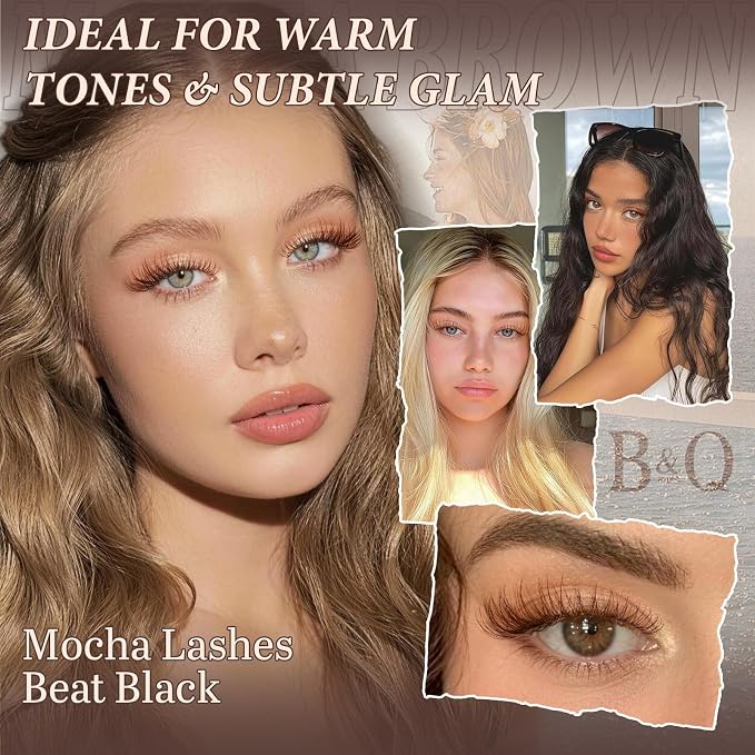 B&Q Brown Lash Clusters, Mocha C Curl Natural Look, 144 Pcs | Brown lash clusters C curl 8-16mm, soft natural look, versatile for all hair colors, DIY daily wear work wedding party travel