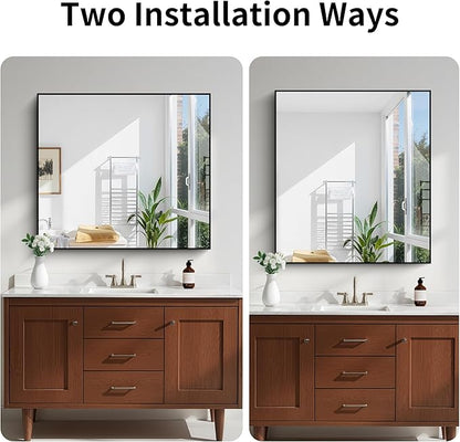 KOCUUY Bathroom Mirror 36"x40", Black Bathroom Mirrors for Over Sink, Shatterpoof Large Vanity Mirror, Metal Framed Black Wall Mirror for Bedroom Living Room and Entryway (Horizontal/Vertical)