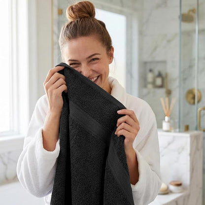 Superior Egyptian Cotton Plush & Absorbent, Bath Towel Set of 4, Black | Quick Dry, Soft Luxury Towel Set, Bath Essentials for Bathroom, Guest Bath, Spa, 4 Piece Bath, Madeline Towels