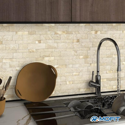 Stone Peel Stick Backsplash Tiles Kitchen Wall Beige Gold 10pcs