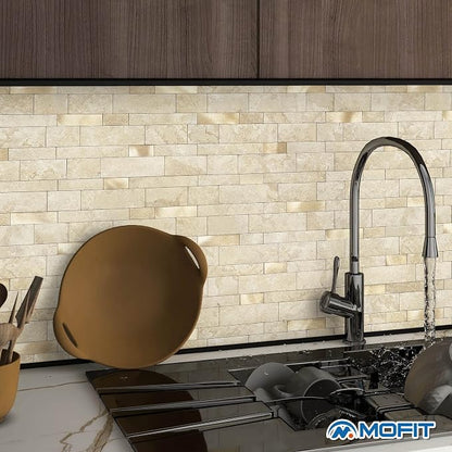 Stone Peel Stick Backsplash Tiles Kitchen Wall Beige Gold 5pcs