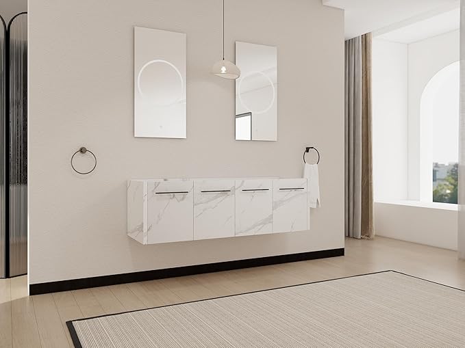 60 Inch Bathroom Vanity Without Sink, 60" Floating Vanity Without Top, Modern Wall Mounted Cabinet for Large Space, Large Bathroom Storage Cabinet with 4 Soft-Closing Doors and Bar Handles