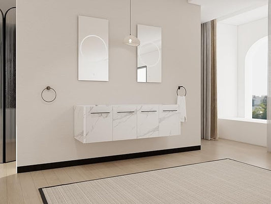 60 Inch Bathroom Vanity Without Sink, 60" Floating Vanity Without Top, Modern Wall Mounted Cabinet for Large Space, Large Bathroom Storage Cabinet with 4 Soft-Closing Doors and Bar Handles