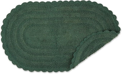 DII Crochet Collection Reversible Bath Mat, Large Oval, 21x34, Dark Green