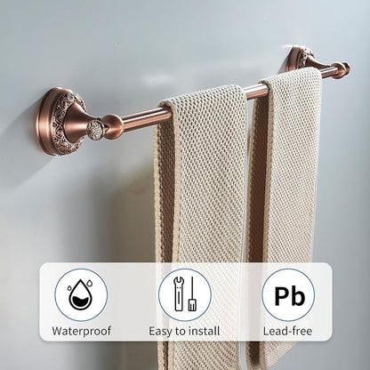 Red Copper Towel Bar, Adjustable 15.5 to 27.5 Inch Bath Towel Rack for Bathroom Towel Holder, Wall Mounted Black Bathroom Hardware Accessories,Pattern Carving Design