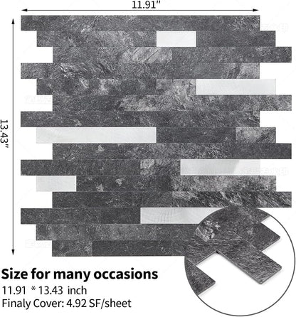 Yipscazo 10 Sheets Peel and Stick Stone Metal Tile Backsplash, Stick on Tiles for Backsplash Kitchen, Bathroom, Laundry Room, Camper, Fireplace (12'' X 12'', Dark Black)