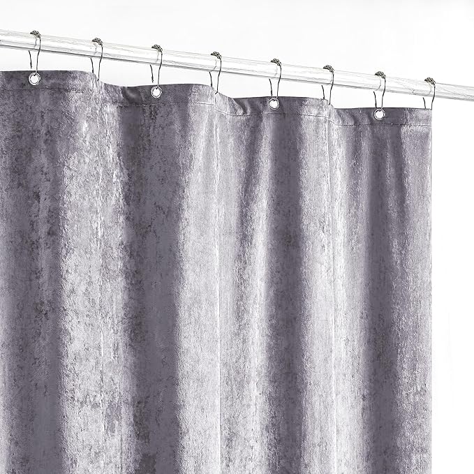 Fredsure Distressed Velvet Shower Curtain Set, 13 Pieces Light Purple Including 1 Piece 72"x72" Shower Curtain and 12 Pieces Silver Hooks