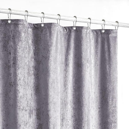 Fredsure Distressed Velvet Shower Curtain Set, 13 Pieces Light Purple Including 1 Piece 72"x72" Shower Curtain and 12 Pieces Silver Hooks