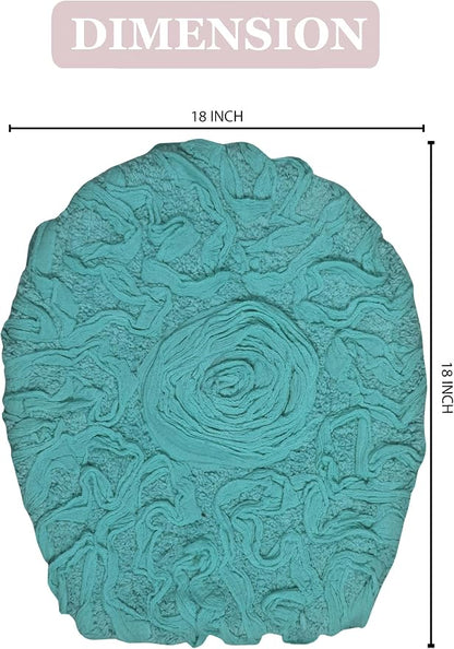 Home Weavers Bell Flower Toilet Lid Cover – 18"x18", 100% Cotton Tufted, Soft & Absorbent, Non-Slip, Machine Washable Bathroom Seat Cover, Turquoise