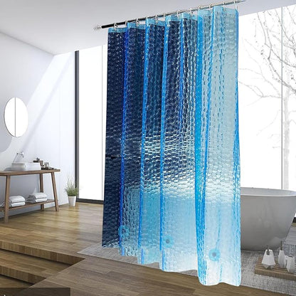 Blue Shower Curtain Liner, 100% Waterproof EVA 3D Shower Curtains with 3 Duty Heavy Bottom Magnets and 12 Rust Proof Grommets, 72x72 Weighted Shower Liner for Shower Stall, Bathtubs