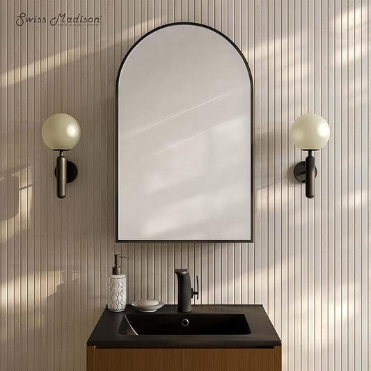 Swiss Madison Porte 20 x 30 Arched Recessed/Wall Mount Medicine Cabinet with Mirror in Black