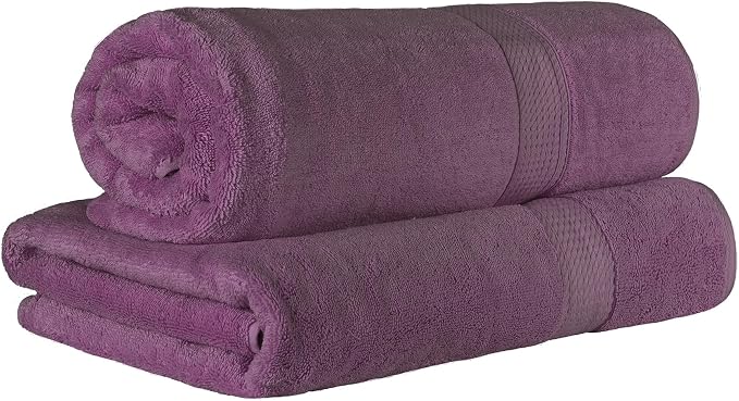 SUPERIOR Egyptian Cotton Pile Heavyweight Bath Sheet, 2 Piece Set, Plum | Highly Absorbent, Ultra Soft Luxury 800 GSM Towel Set for Bathroom, Shower, Hotel Essentials Oversize Plush Madeline Towels
