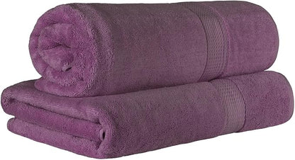 SUPERIOR Egyptian Cotton Pile Heavyweight Bath Sheet, 2 Piece Set, Plum | Highly Absorbent, Ultra Soft Luxury 800 GSM Towel Set for Bathroom, Shower, Hotel Essentials Oversize Plush Madeline Towels