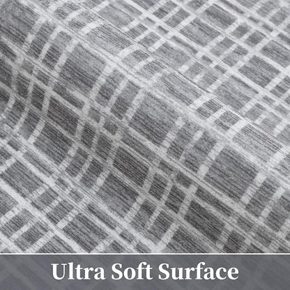 Washable Area Rug 9x12 Rug for Living Room Modern Geometric Large Area Rug for Bedroom Decor Plaid Grid Rug Non Slip Throw Rugs Low Pile Stain Resistant Carpet for Dining Room 9'x12' Grey