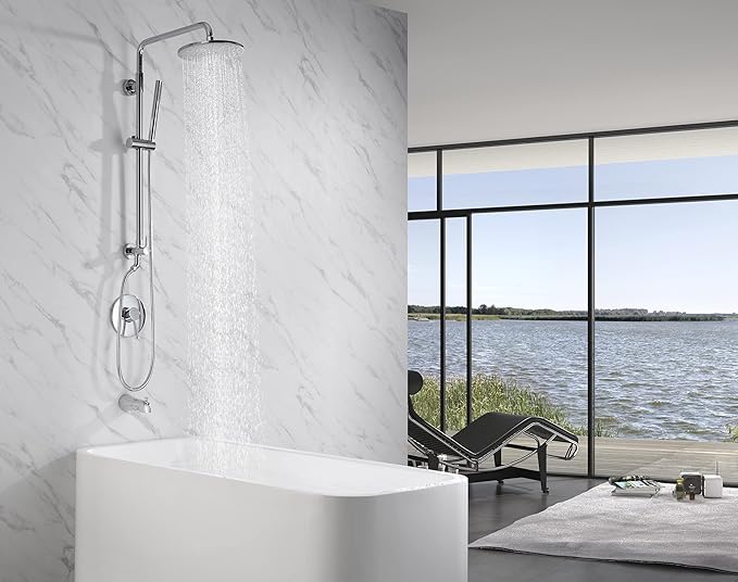 SUMERAIN Retrofit Rain Shower Heads System, Chrome Finish | Brass, 9 Inches Shower Head, 2.5GPM, Easy DIY Installation for Remodel, Adjustable Slide Bar